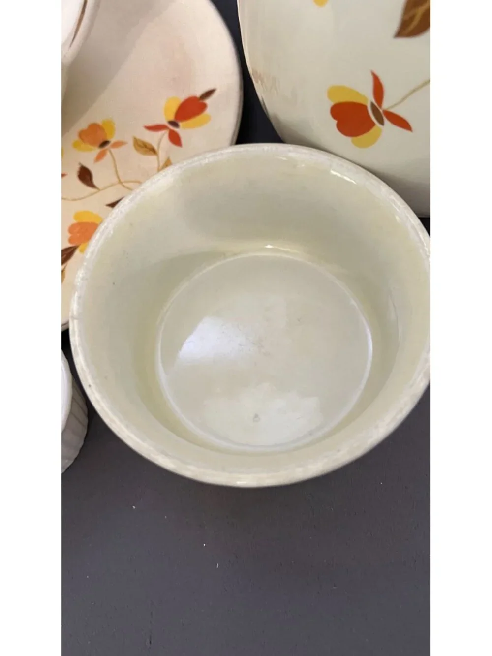 Vintage Hall Autumn Leaf Ceramic Dish Set Creamer & Bowl Set